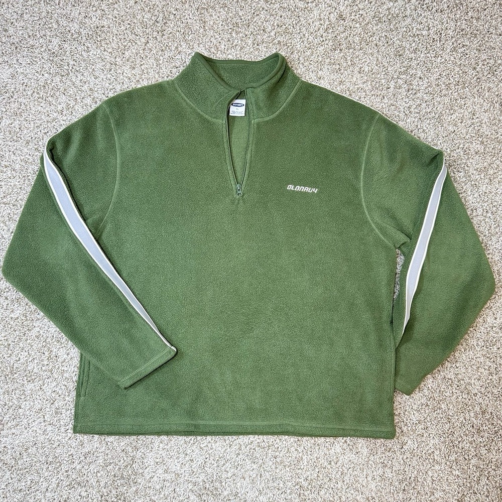 VTG Y2K Old Navy XL Green Quarter Zip Fleece Pullover Jacket Stripe Logo 2000s